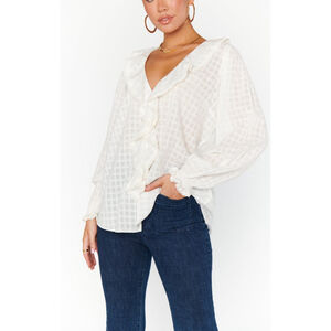 Show Me Your Mumu Lydia Ruffle Top White Sheer Romantic Blouse Size S